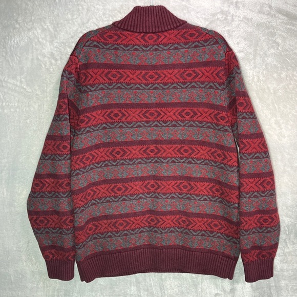 LL Bean Nordic Fair Isle Knit Sweater Mens Large TALL 1/4 Zip Red Gray Holidays - Picture 7 of 12